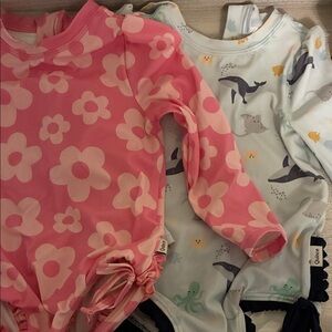 Quince Light Blue & Navy Ruffled Swim Set